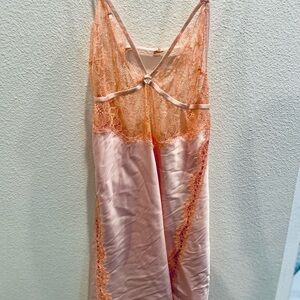 Victoria's Secret Satin Chemise - Pink and Orange Lace